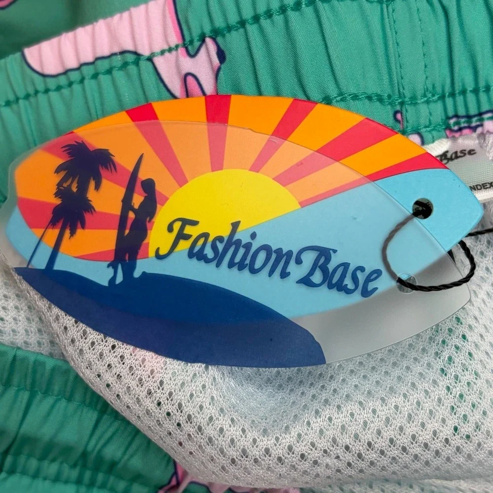Mens Tropical Dog Print Swim Trunks Teal‎ Pink Retro Preppy Board Shorts